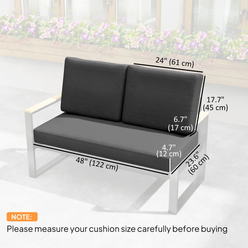 2 Seater 5" Thick Outdoor Seat Cushions with 7" Backrest, Loveseat Outdoor Furniture Cushions, Dark Grey