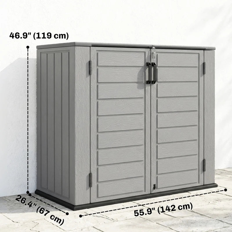 33 Cu.ft Plastic Outdoor Storage Shed, Storage Cabinet Tool Box with Lockable Double Doors and Flip-Top Lid Light Grey