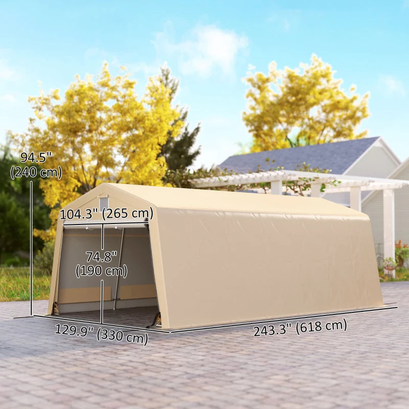 11' x 20' Portable Garage, Heavy Duty Carport Canopy with Ventilation Windows and Large Roll-up Door, Khaki