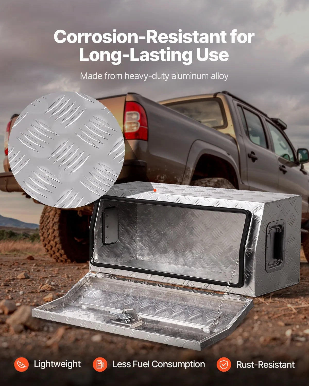 VEVOR 30"x13"x13" Heavy Duty Aluminum Truck Bed Tool Box for Pickup RV Silver