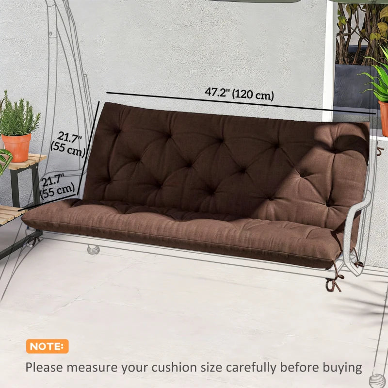 2 Seater Garden Bench Cushion, Soft Thick Outdoor Non-Slip 2 Seater Soft Pad With Backrest, 47" x 43" x 4", Coffee