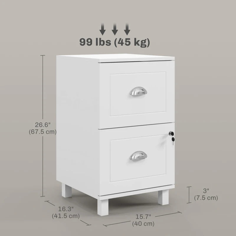 2-Drawer Small Filing Cabinet Lockable Home Office Storage Cabinet with Adjustable Hanging Bars for A4 Letter White