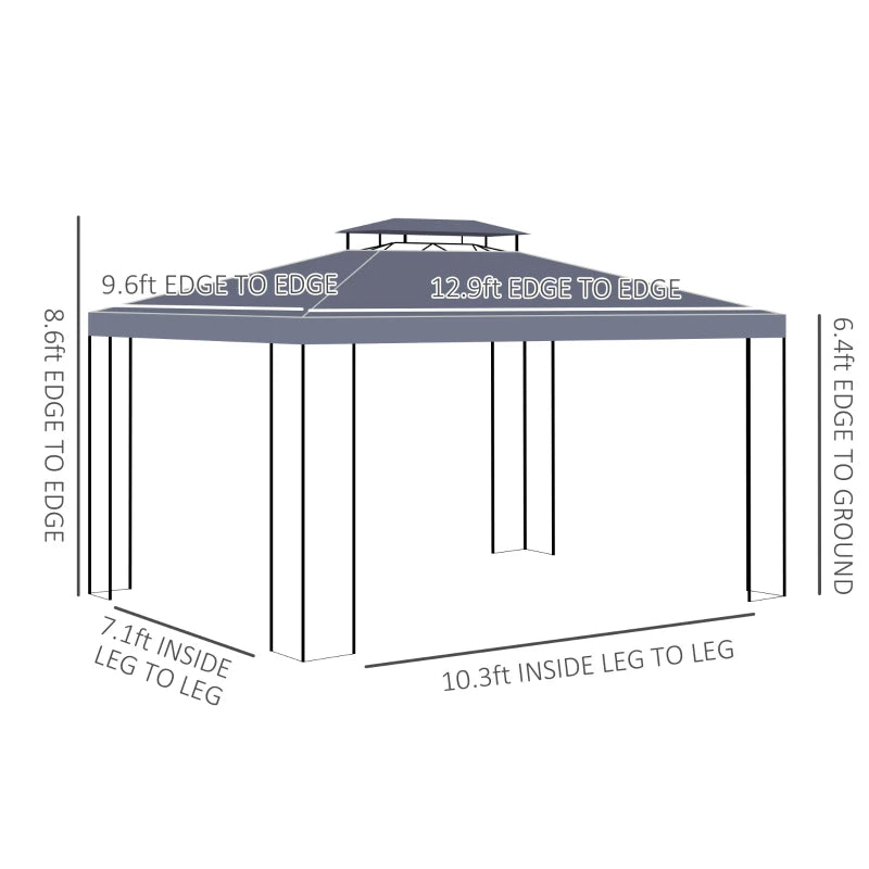 10' x 13' Outdoor Gazebo, Double Roof Patio Gazebo Canopy Shelter with Screen Decorate Corner Frame, Grey