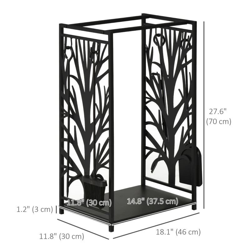 18.1" x 11.8" x 27.6" Firewood Rack with 4 Tools, Log Holder for Fireplace, Outdoor Indoor Wood Storage Stacker, Black