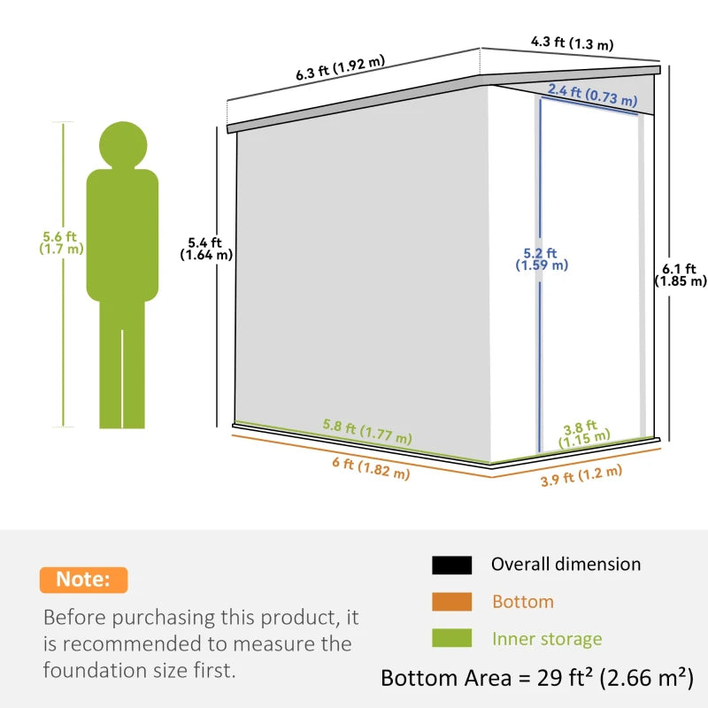 4.3' x 6.3' Outdoor Storage Shed Lean to Shed Outdoor Metal Tool Shed with Lockable Door and Air Vents, White