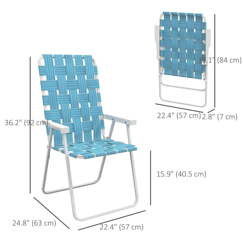 Set of 4 Folding Patio Chairs, Portable Chair Set with Armrests for Camping, Garden, Pool, Beach, Backyard, Blue
