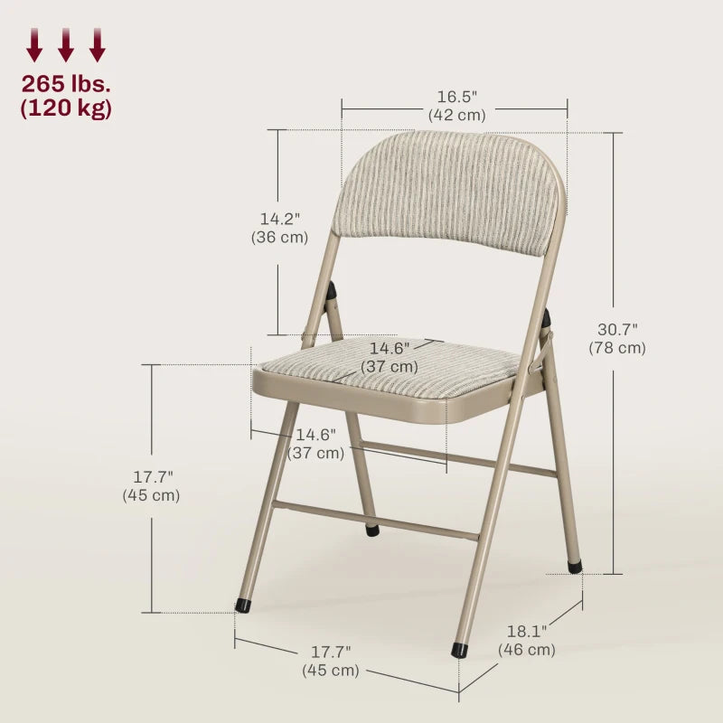 Set of 6 Metal Foldable Chairs, Linen Fabric Padded Folding Chairs with Cushion Seat and Open Back for Indoor, Beige