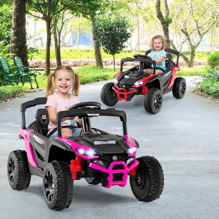 12V Kids Ride On Car UTV Electric Vehicle with LED Lights Music and Horn-Hot Pink