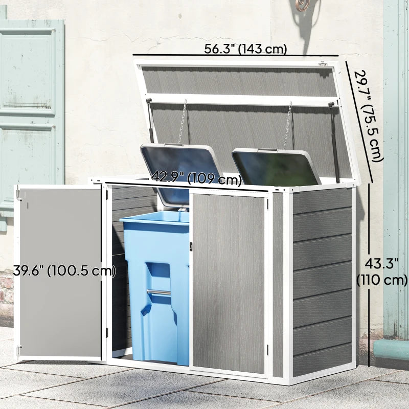 41 Cu. Ft. Outdoor Storage Shed, Outdoor Horizontal Trash Can Storage with Chain Lid, Lockable Storage Box, Grey