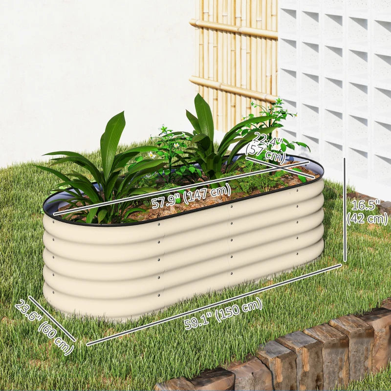 5 x 2 x 1.5 FT Galvanized Steel Raised Garden Bed, Metal Garden Bed Planter Box with Safety Edging, Cream White