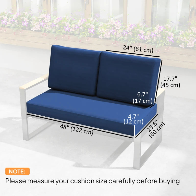 2 Seater 5" Thick Outdoor Seat Cushions with 7" Backrest, Loveseat Outdoor Furniture Cushions, Navy Blue
