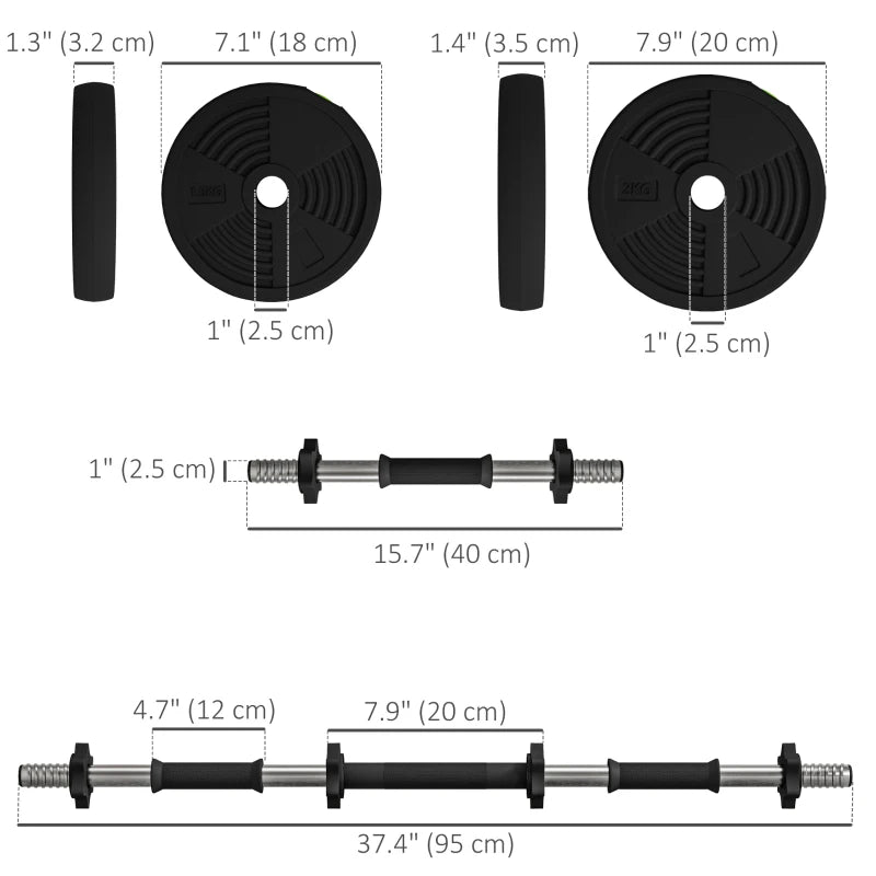 Soozier 33LBS 2-in-1 Adjustable Barbell & Dumbbells Set, Weights Set with Non-slip Handles for Men and Women Home Gym Training