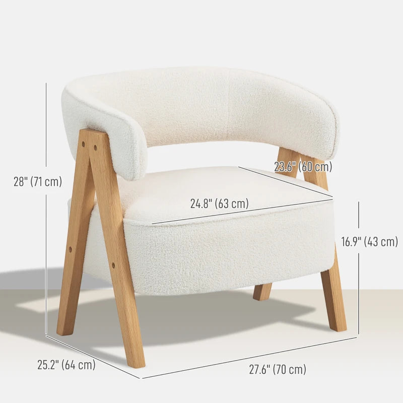 Sherpa Fleece Accent Chair, Upholstered Armchair with Solid Wood Legs and Steel Frame for Living Room, White