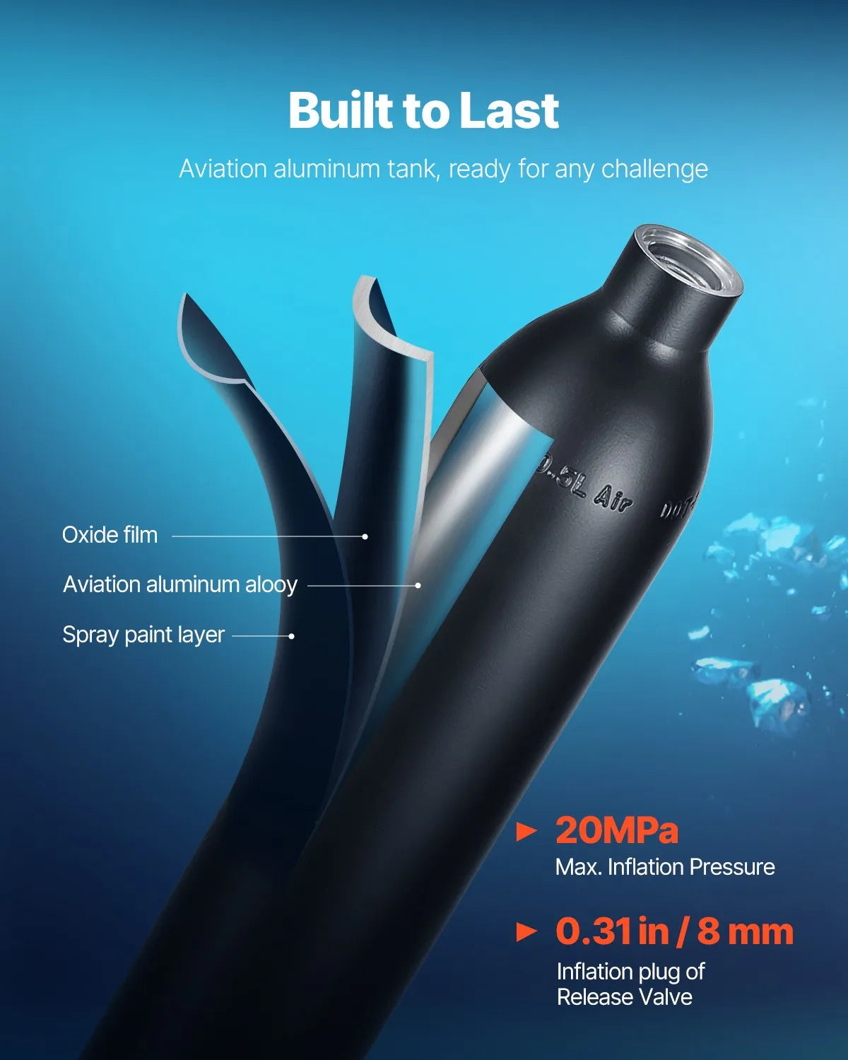 VEVOR 0.5L Scuba Tank 98.43 ft Diving Depth Lung Tank Kit with Snorkel Mask