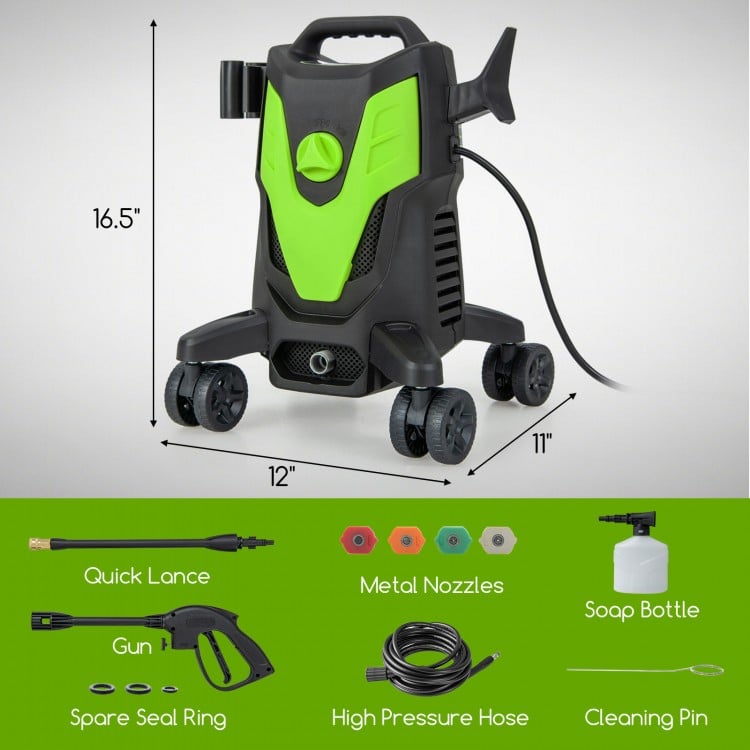 2400 PSI Electric Pressure Washer with 4 Universal Wheels-Green
