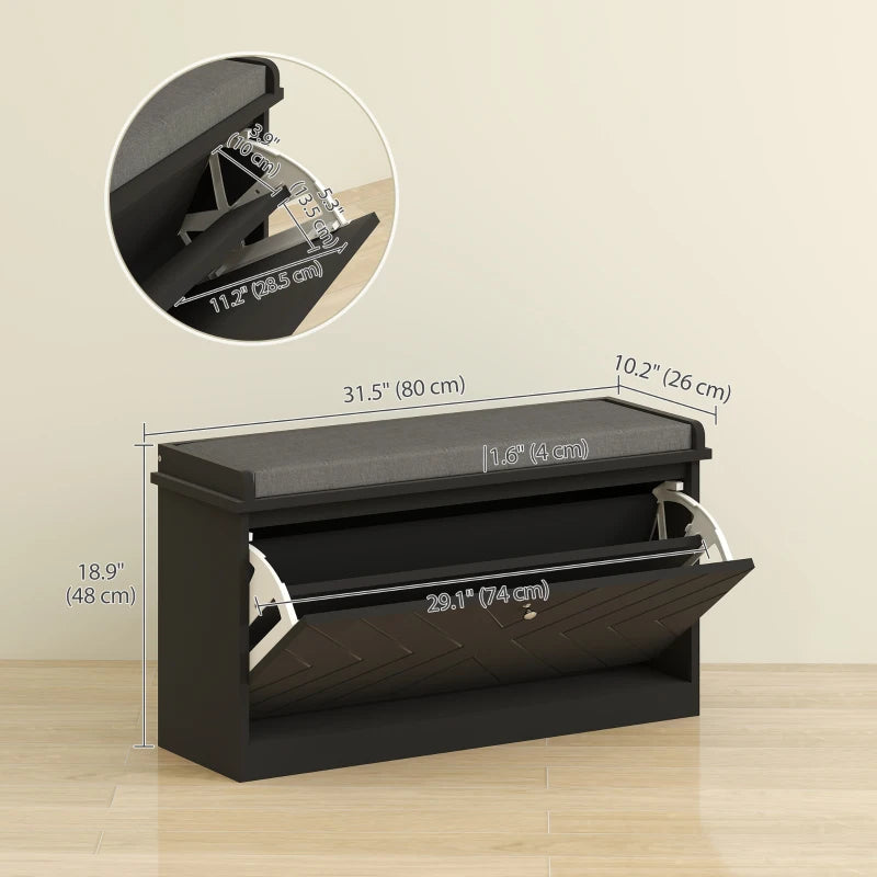 Shoe Storage with Seat, Upholstered Hallway Bench, Shoe Bench with Flip Drawer, Adjustable Shelf for 6-8 Pairs of Shoes