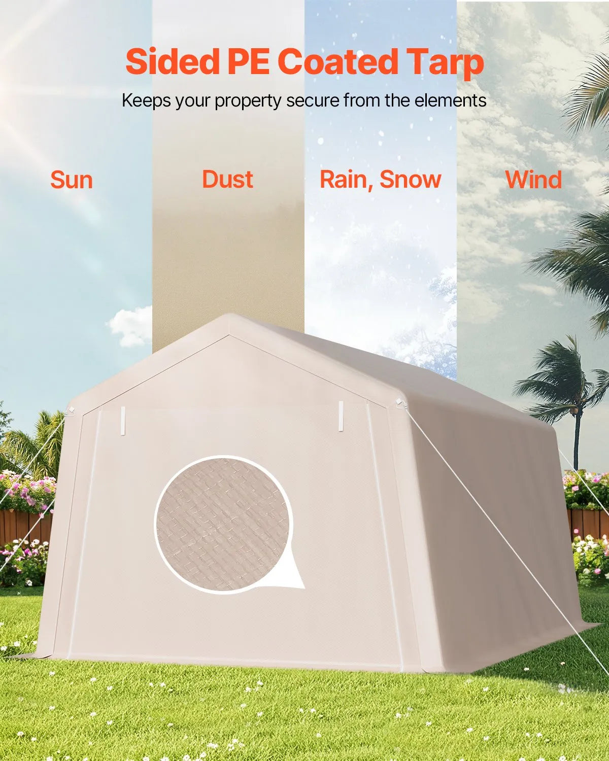 VEVOR Outdoor Storage Portable Shed 10x15 ft Waterproof Canopy Garage 2 Doors