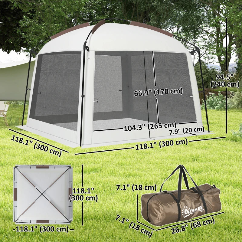 10' x 10' Screen Tent, UV50+ Protection Outdoor Screen House with Carry Bag & Ground Stakes, Fits 6-8 People, White