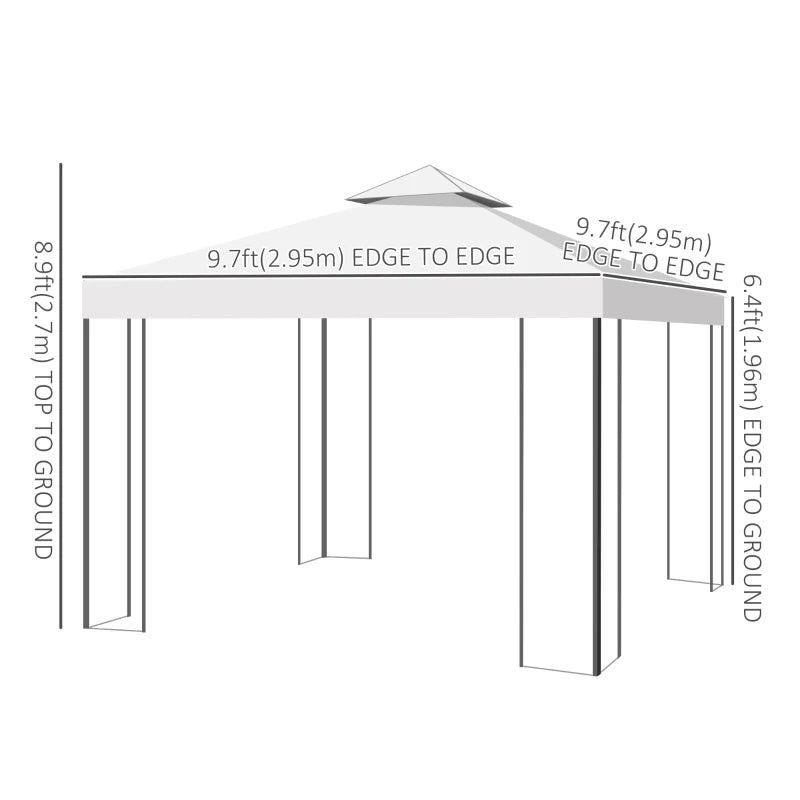 10' x 10' Outdoor Garden Metal Gazebo Patio Canopy Marquee Patio Party Tent Canopy Shelter Vented Roof Decorative Frame, Cream