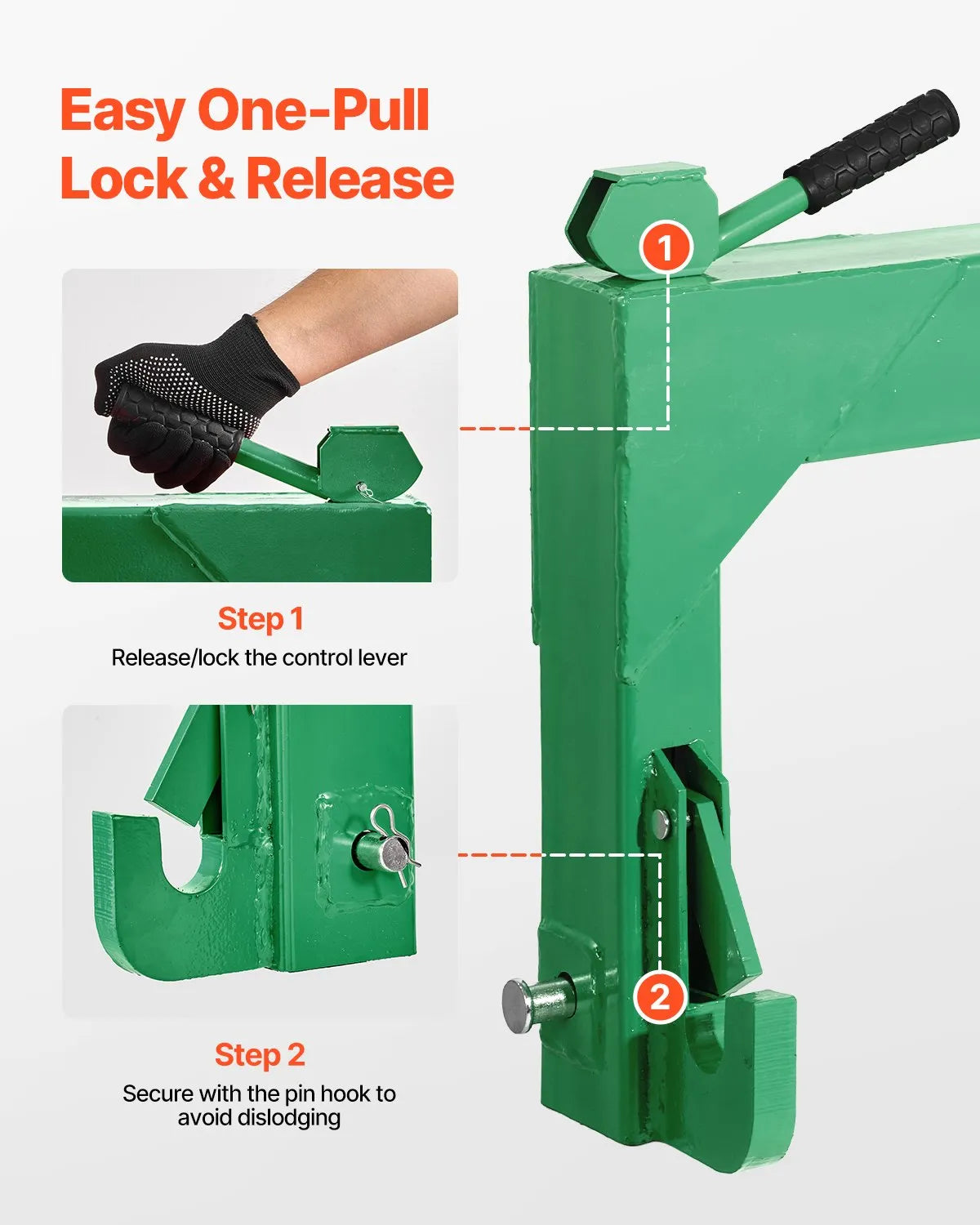VEVOR 3-Point Quick Hitch 2" Receiver Fit Category 1 & 2 Tractor 3000lb Green