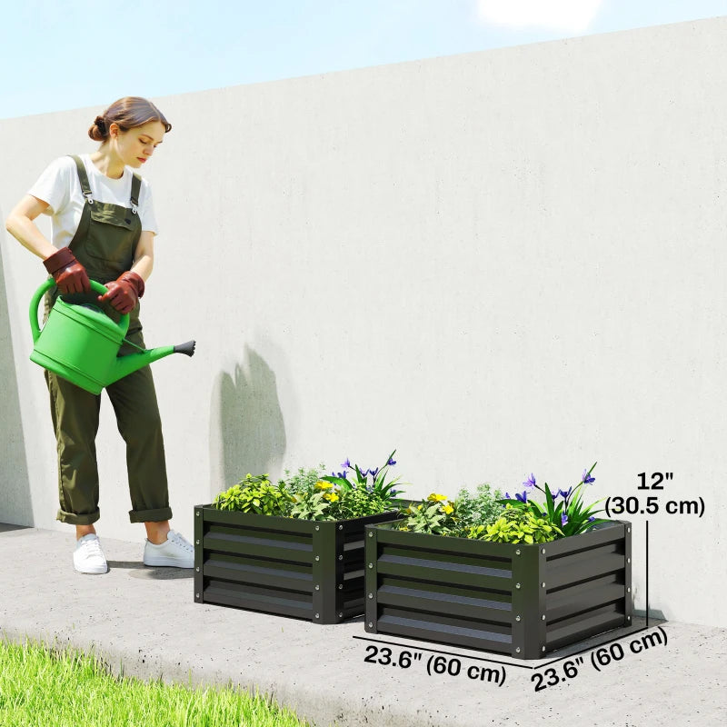2' x 2' x 1' 2-Pieces Raised Garden Bed w/ Galvanised Steel Frame for Vegetables Flowers Herbs, Black