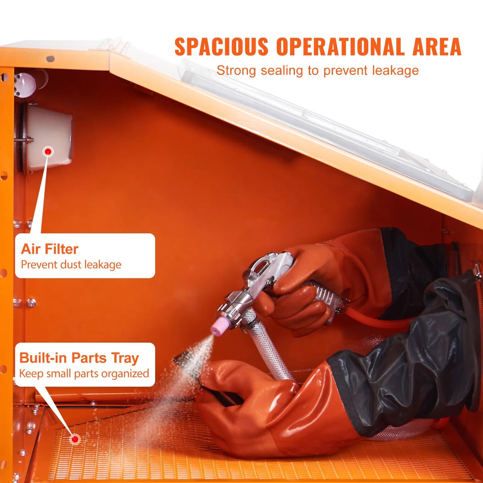 VEVOR 40 Gallon Sandblasting Cabinet, 40-120PSI Portable Benchtop Sand Blasting Cabinet, Heavy Duty Steel Sand Blaster with Blasting Gun & 4 Ceramic Nozzles for Paint, Stain, Rust Removal