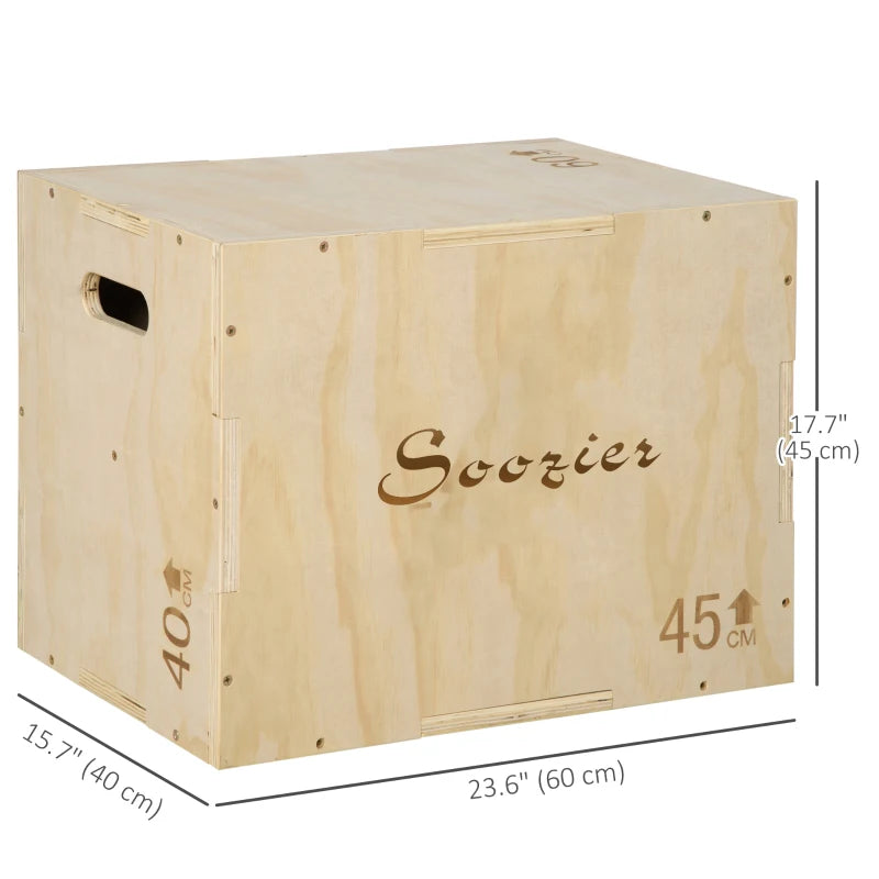 Soozier 3-in-1 Wooden Plyo Box, Plyometric Jump Box with Handle Openings for Home Gym, Workout Training, Natural