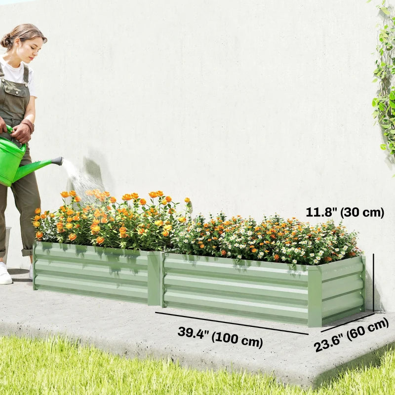 Set of 2 Galvanized Raised Beds for Garden, Outdoor Planter Box for Flowers, Herbs and Vegetables, Light Green