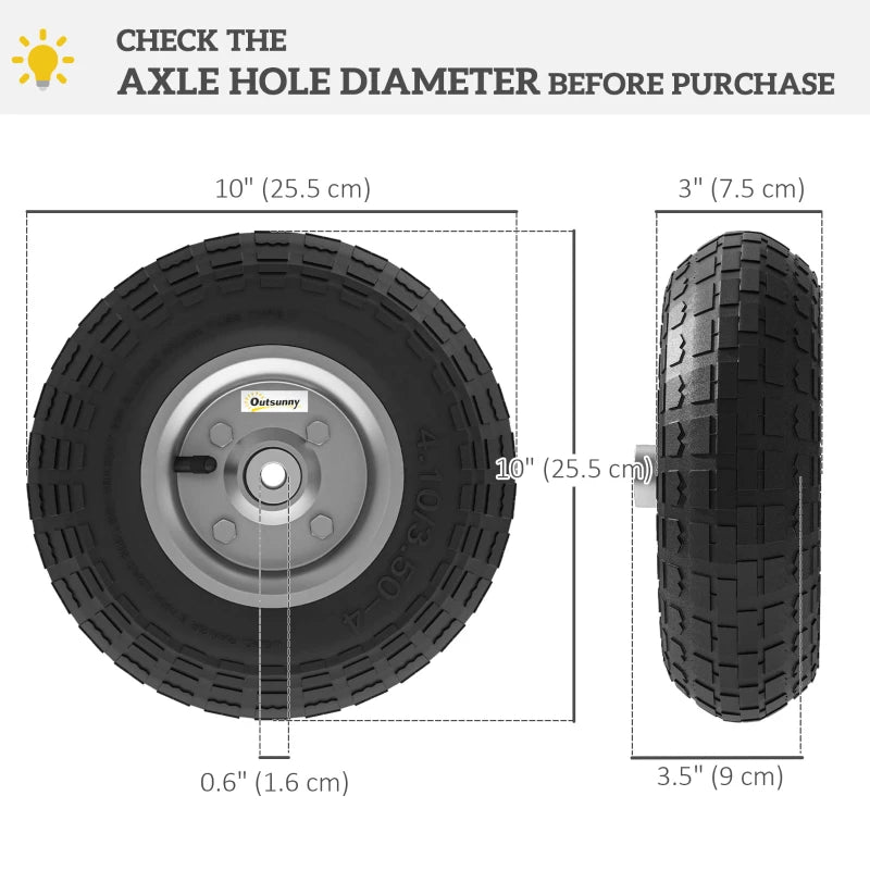 Set of 4 Pneumatic Wheels, 10" Wheelbarrow Wheels Replacement for Barn Carts, Hose Carts, Garden Carts, Black