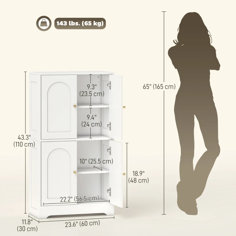 43" Kitchen Pantry Cabinet, Freestanding Modern Storage Cabinet with 4 Arched Doors and 2 Adjustable Shelves, White
