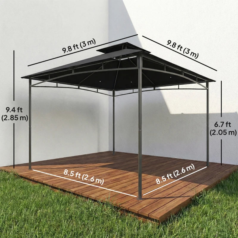 10' x 10' Gazebo, Soft Top Outdoor Gazebo with 2-Tier Roof, Metal Frame, Black
