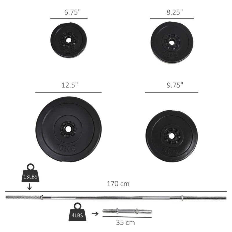 Soozier 145lbs Dumbbell & Barbell Adjustable Set Plate Bar Clamp Rod Home Gym Sports Area Exercise