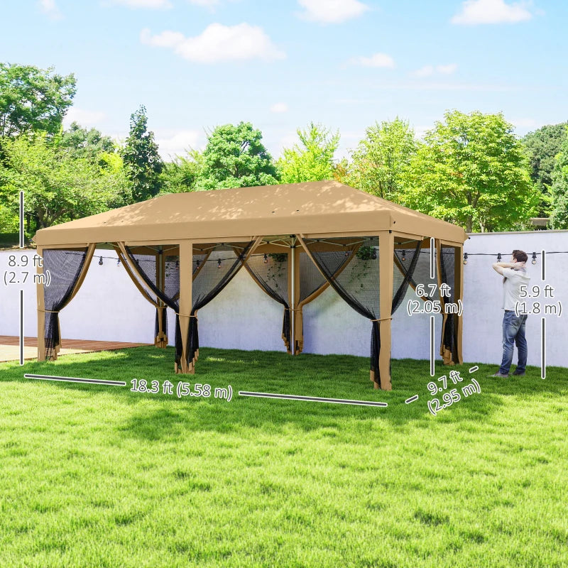 10' x 20' Pop Up Canopy Tent Gazebo with Removable Mesh Sidewall Netting, Carry Bag for Backyard Patio Outdoor, Beige