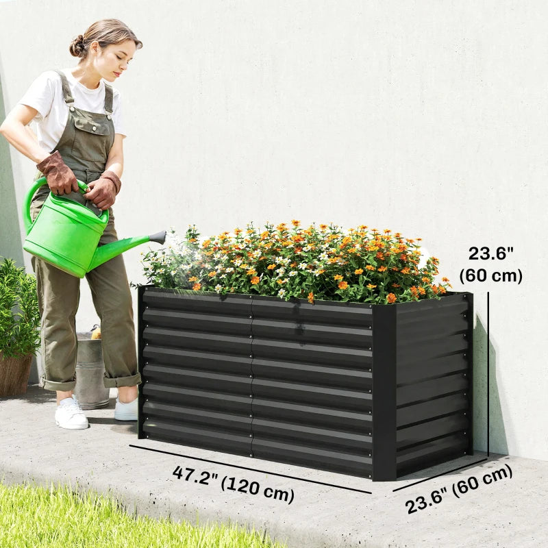 Set of 2 Galvanized Metal Planters for Outdoor Plants, 4' x 2' x 2' Raised Garden Bed, Black