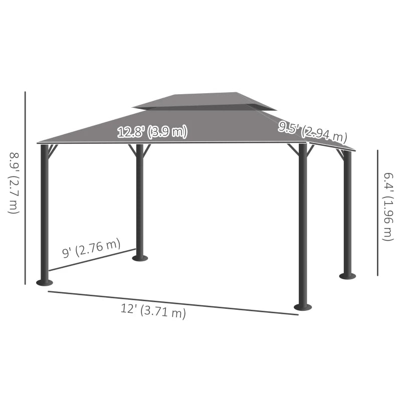 13' x 10' Patio Gazebo Canopy with 2-Tier Polyester Roof, Vented Mesh Sidewall & Strong Aluminum Frame, Light Grey