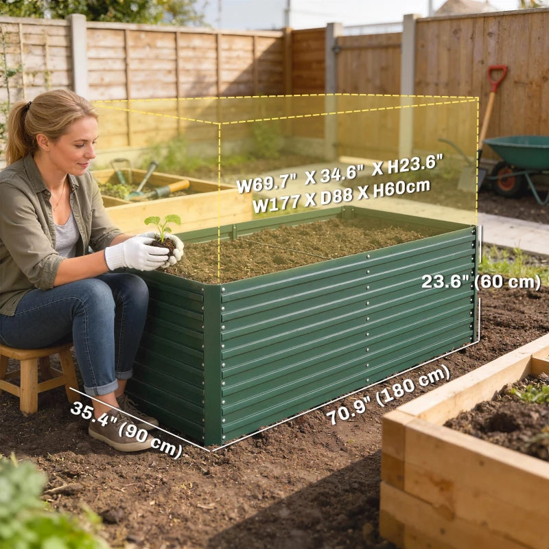 Set of 2 Galvanised Raised Garden Bed, 6 x 3 x 2 ft Metal Garden Bed with Safe Edging, Green