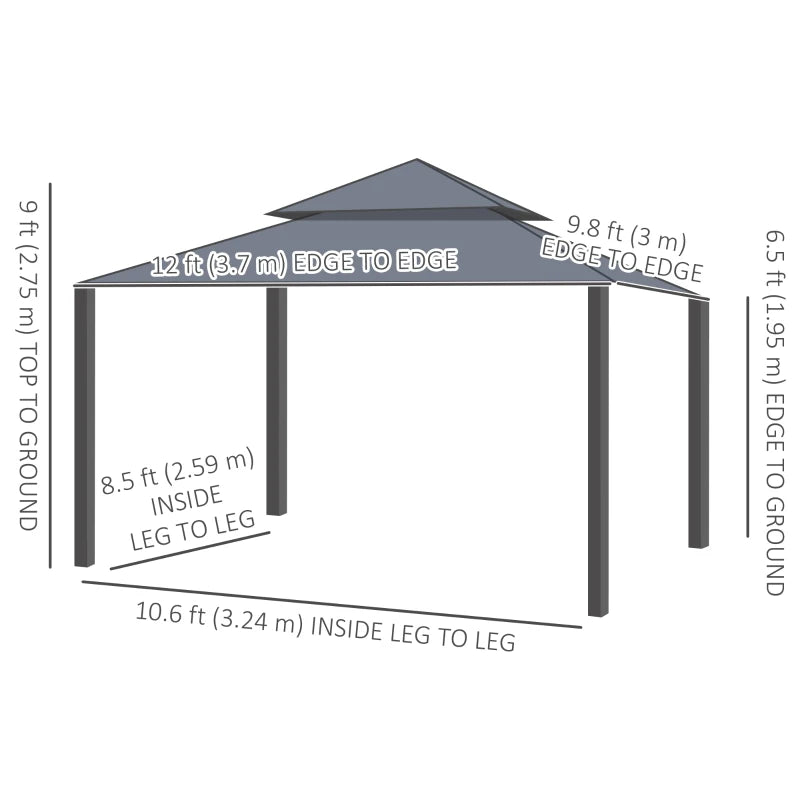 10' x 12' Double Roof Patio Gazebo Canopy, Outdoor Gazebo Shelter with Netting & Curtains, for Garden, Lawn and Deck