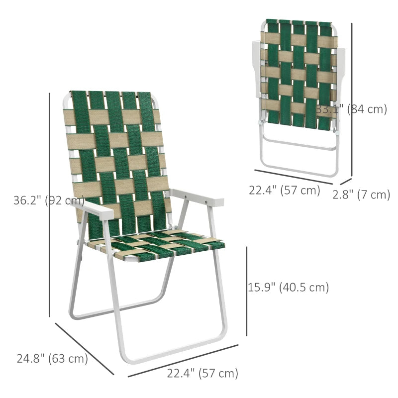 Set of 4 Folding Patio Chairs, Portable Chair Set with Armrests for Camping, Garden, Pool, Beach, Green