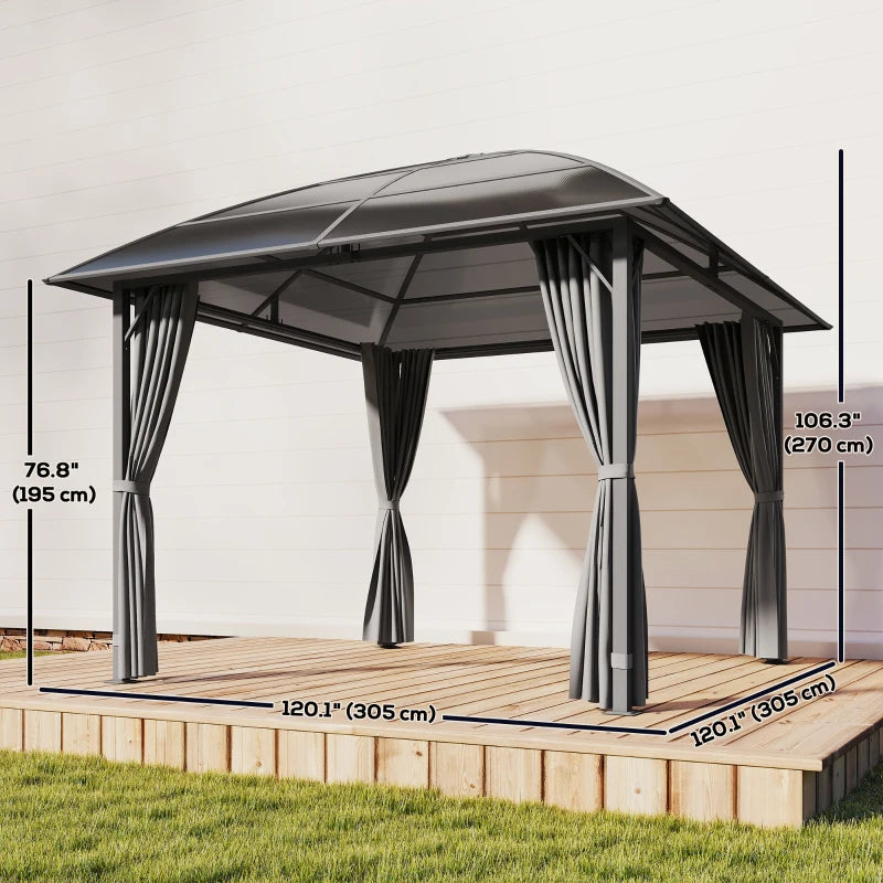 10' x 10' Outdoor Hardtop Gazebo Canopy with UV50+ Polycarbonate Roof, Steel Frame, Central Hook, Curtains, Light Grey