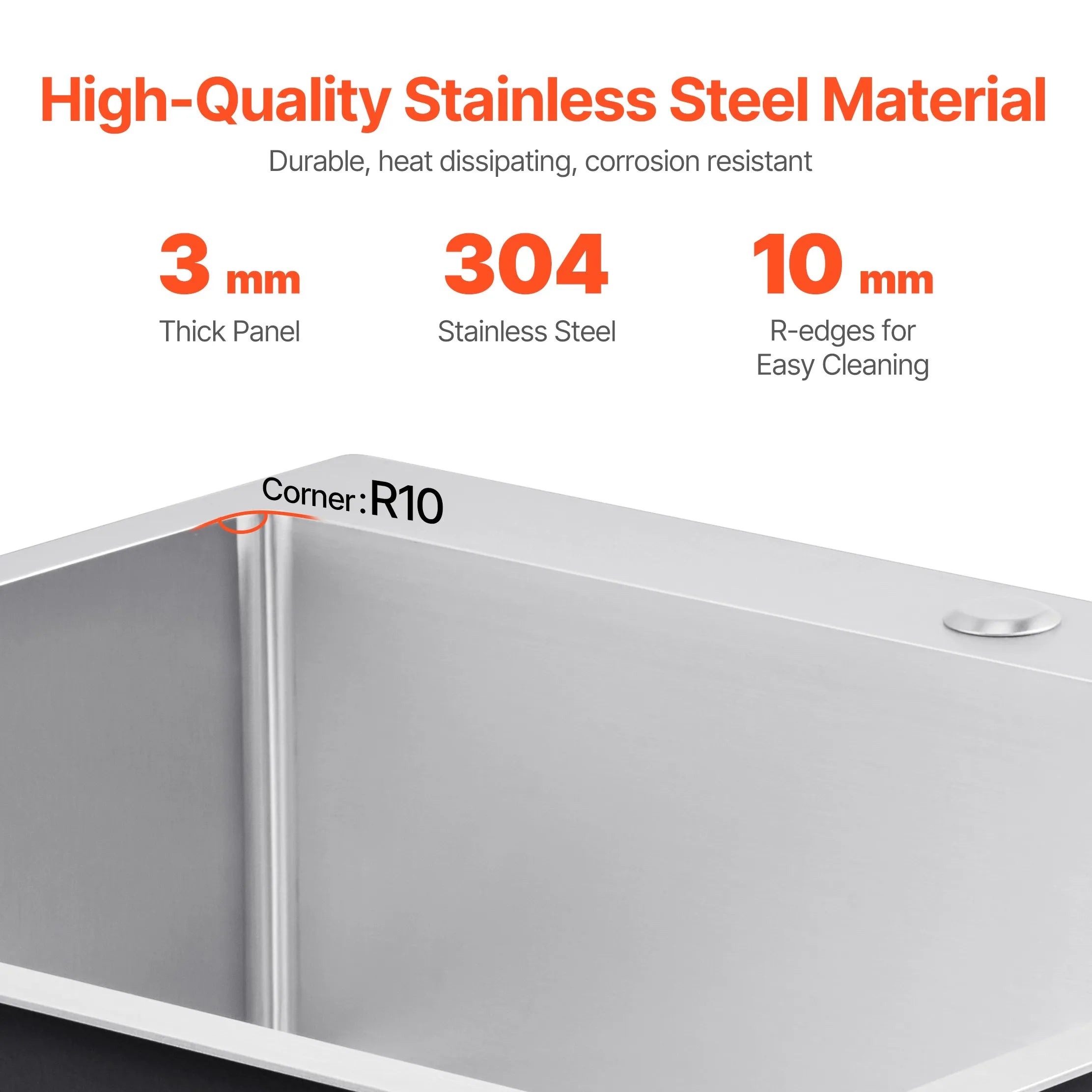 VEVOR 33" Kitchen Sink Top Mount Single Bowl Drop-In Basin Stainless Steel Bar
