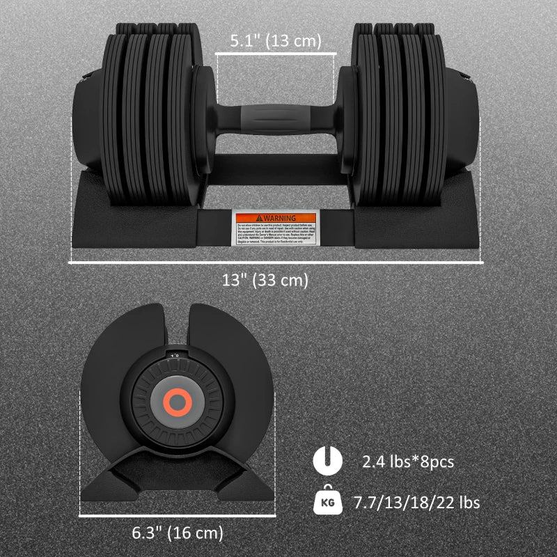 Soozier 8lbs/13lbs/18lbs/22lbs Adjustable Dumbbells Set, Quick Adjustment Rubber Weights Exercise Fitness Dumbbell Set with Non-Slip Handles and Tray, for Men Women Home Gym