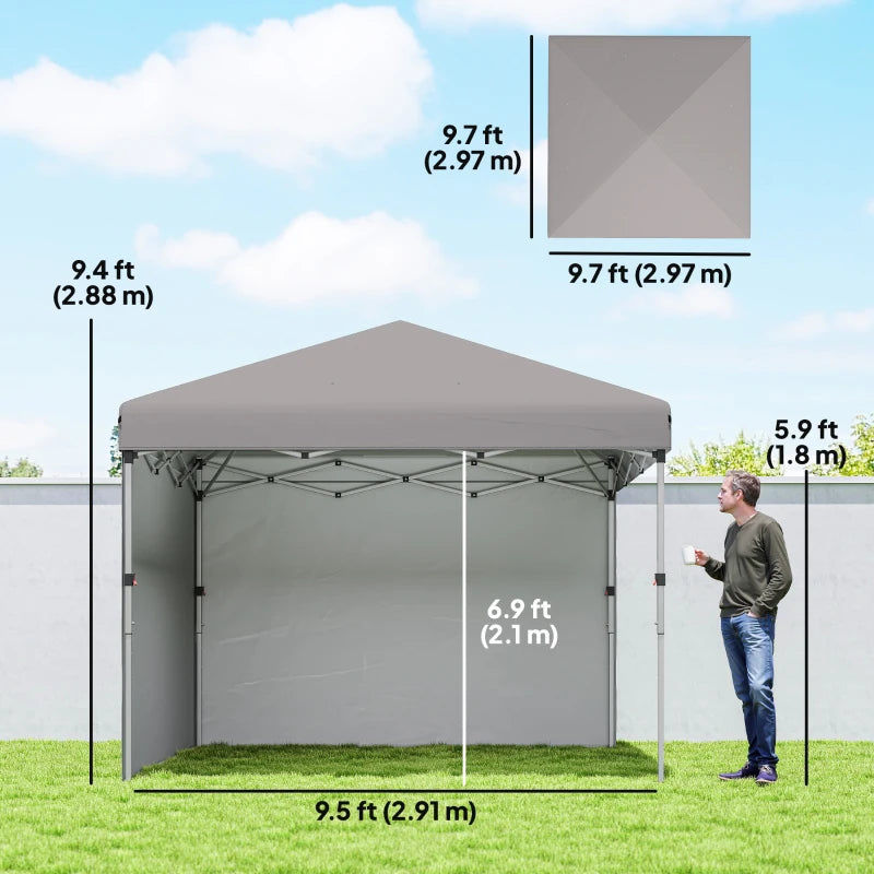 10' x 10' Pop Up Canopy with Sidewalls, Roller Bag, Height Adjustable Instant Tent for Outdoor, Garden, Patio, Grey