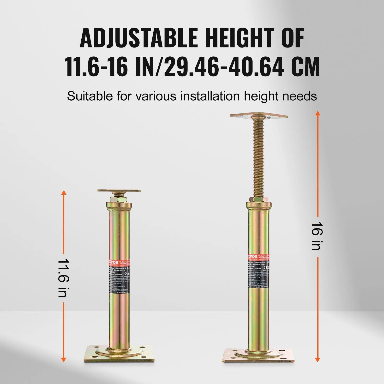 VEVOR 4PCS Adjustable Floor Jack Post House Floor Leveling Lift 11.6"-16" Height