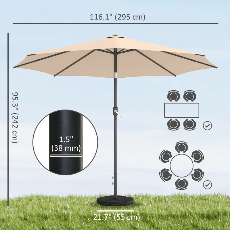 10' x 10' Round Market Umbrella with Base and Sandbag, Patio Umbrella with Crank Handle and Tilt, Khaki