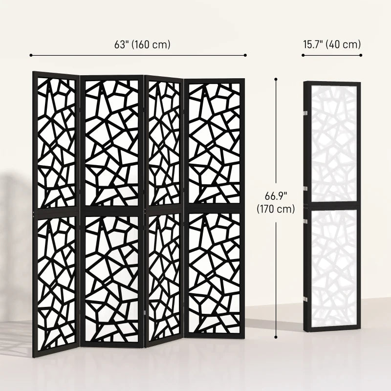 4 Panel Room Divider, 5.6 FT Lightweight Folding Privacy Screen with Geometric Pattern for Living Room, Bedroom, Black