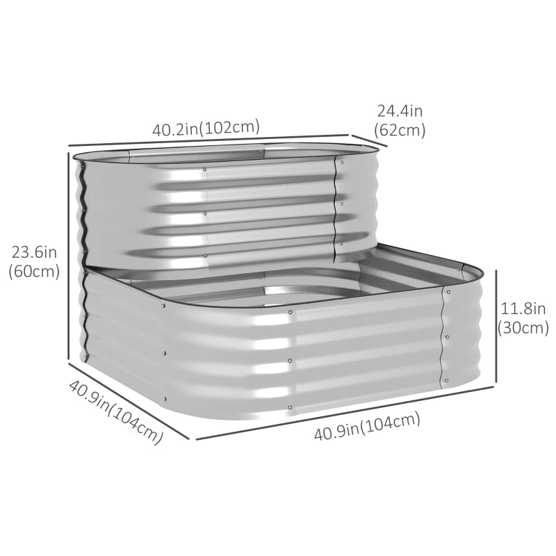 3.4'x3.4'x1' Outdoor Raised Garden Bed, 2-Tier Galvanized Planter Box with Safety Edging for Vegetable, Flower, Fruit