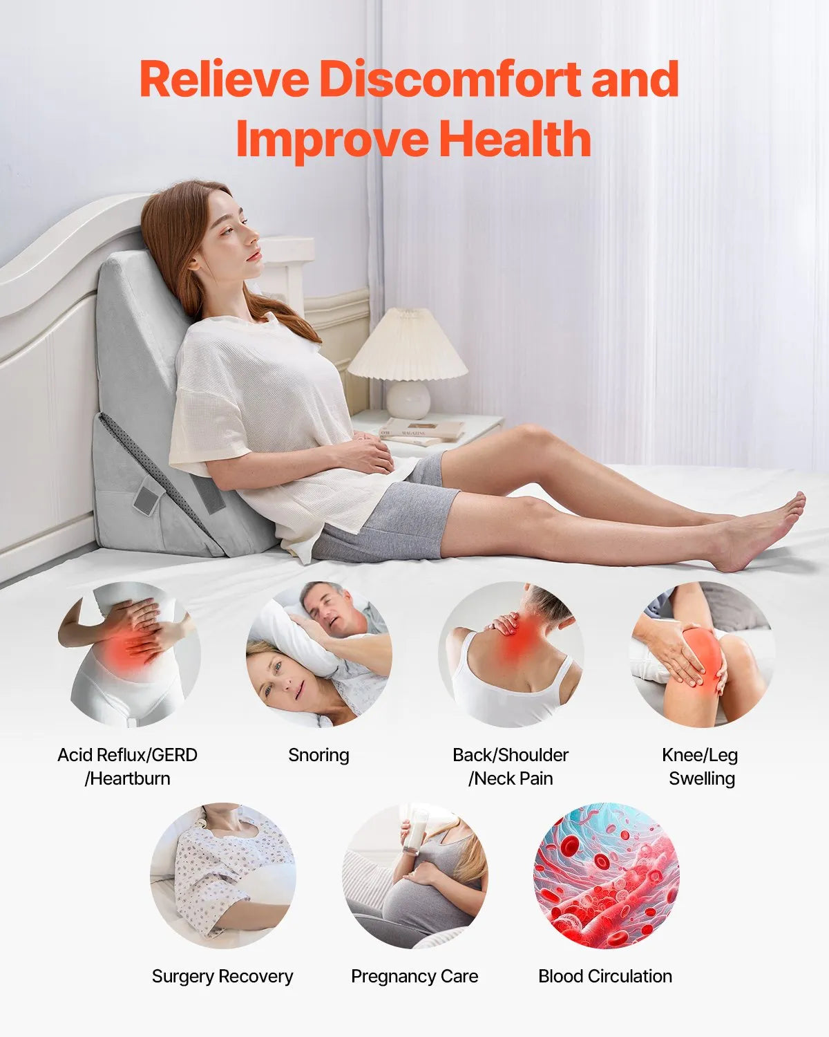 VEVOR Orthopedic Bed Wedge Pillow Adjustable Washable for Back Leg Neck Sleeping