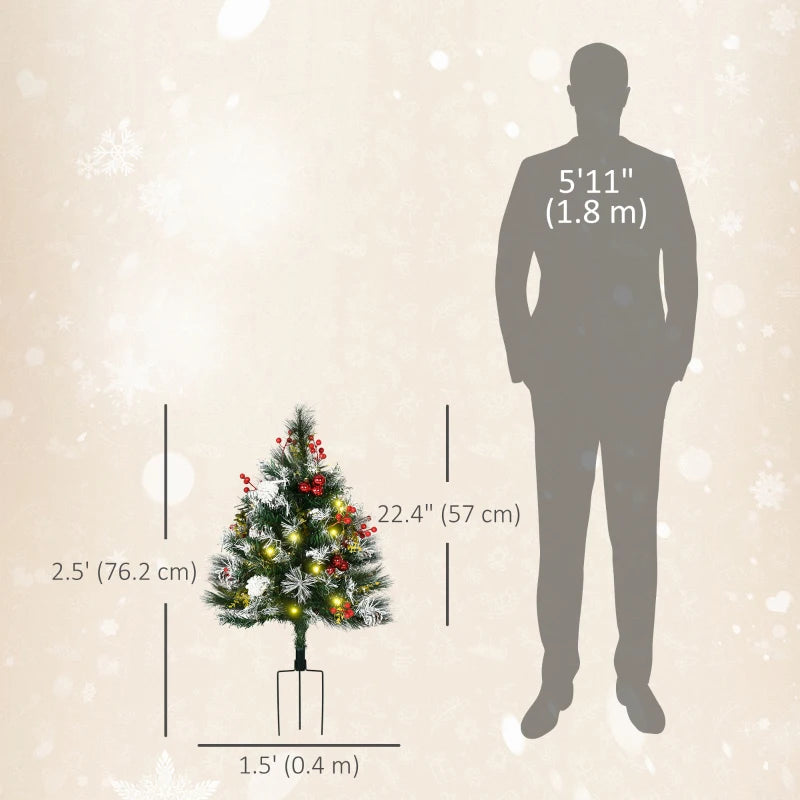 2 Foot/23 inch 2 Pack Prelit Artificial Christmas Tree Cordless with 70 Branches, Warm White LED lights, Red Berries, Pine Cones, Balls, for Outdoor Entryway, Green