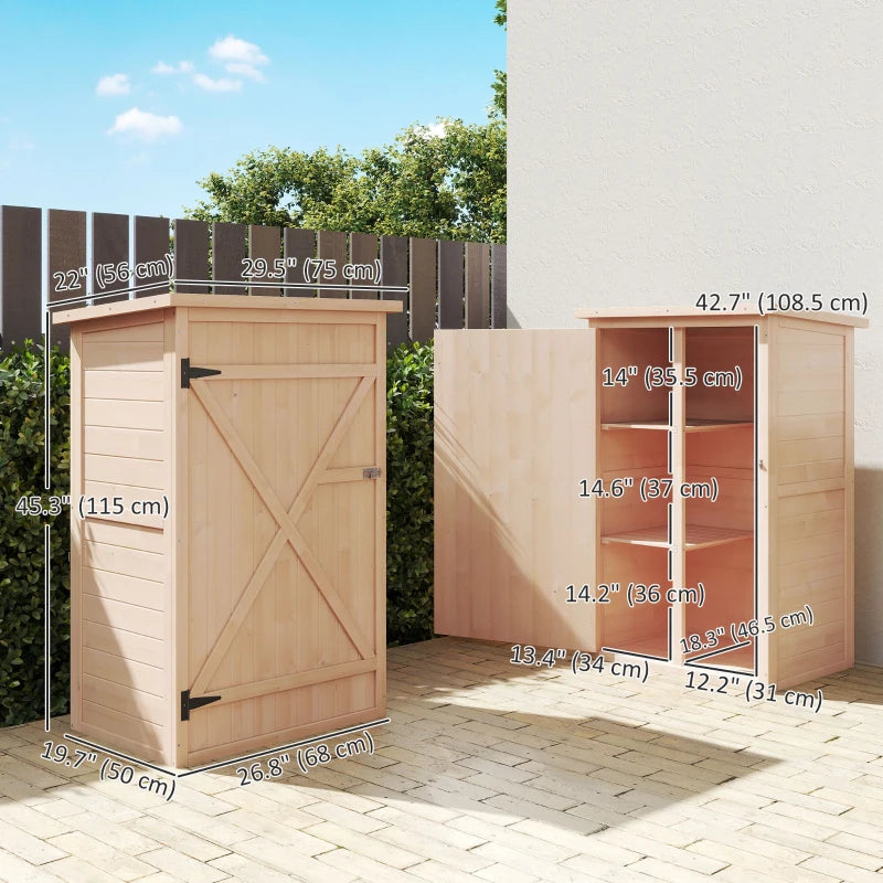 29.9"x21.7"x45.3"Garden Storage Shed with Asphalt Roof, Outdoor Storage Cabinet w/ Shelves, Natural