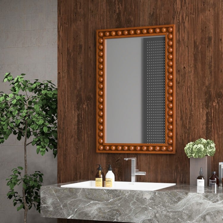 24 x 36 Inches Rustic Wall Mirror with Solid Wood Frame for Living Room Bedroom-Brown